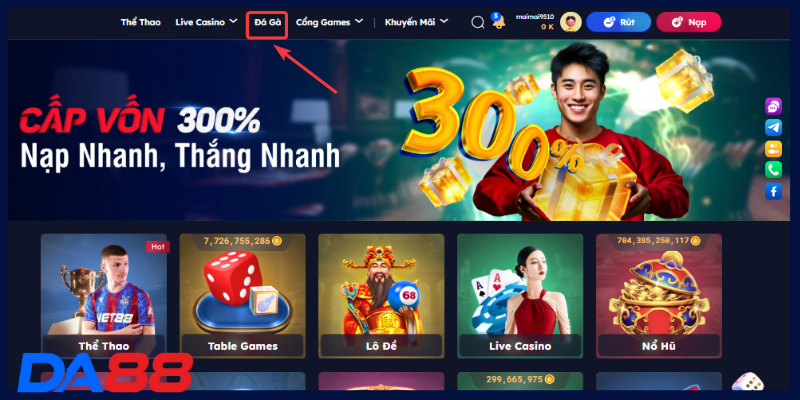 Bạn chọn danh mục đá gà trên giao diện nhà cái