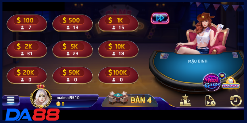 Game bài DA88 có hệ thống bàn cược đa dạng